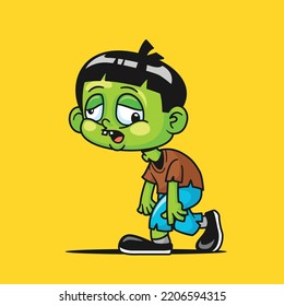 Cute scary zombie walking cartoon vector halloween concept