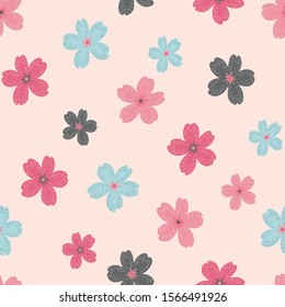 Cute Scattered Flowers Vector Seamless Pattern