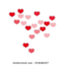Cortos corazones dispersos confetti ilustración vectorial. Decoración moderna de fiesta. Los corazones rojos rubios adoran los símbolos de placer aislados en un fondo transparente. Decoración agradable del día de San Valentín.