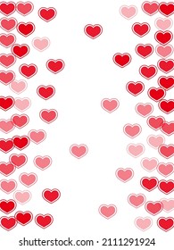 Cute scattered hearts falling valentine background. Romantic wedding decor design. Bright hearts love pleasure symbols isolated on transparent background. Birthday sweet decor.