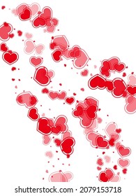 Cute scattered hearts flying vector illustration. Elegant wedding decor design. Ruby red hearts love emotion symbols isolated on transparent background. Birthday sweet decor.