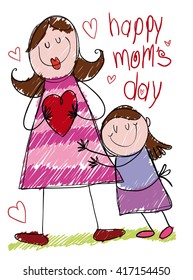 Cute scene of a mom and his daughter made by a little girl for celebrate Mother's Day.