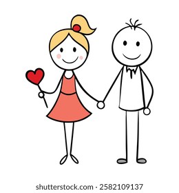 A cute scene of stick-figure people in love, holding hands, hugging, or sharing a heart. Simple and expressive, their emotions shine through minimalist lines and gestures.