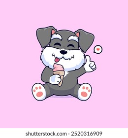 Cute schnauzer dog holding ice cream vector icon. Food animal concept mascot logo illustration