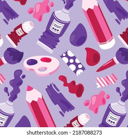 Cute School And Art Supply Pattern, Vector
