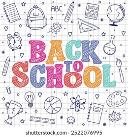 Cute school background with hand drawn icons. Vector illustration