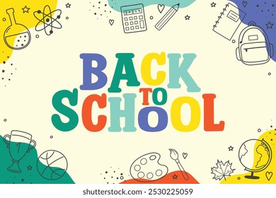 Cute school background with hand drawn icons. Vector illustration