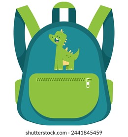 Cute school backpack with dinosaur vector cartoon illustration isolated on a white background.