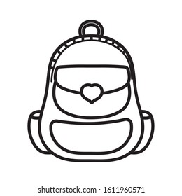 cute school backpack with hearts decoration vector illustration thick line