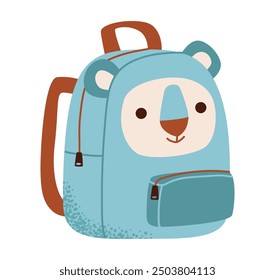 Linda mochila escolar con cara de koala aislada sobre fondo blanco. Linda mochila escolar para niños. Ilustración vectorial plana.