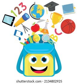 Cute school bag and school objects