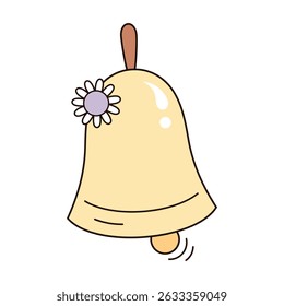 Sino bonito da escola, sino para a classe, de volta à escola, desenhado à mão ilustração vetorial em estilo plano