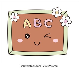 Quadro escolar bonito, clipart de placa de sala de aula groovy, retro de volta à escola desenhado à mão ilustração vetorial em estilo plano	
