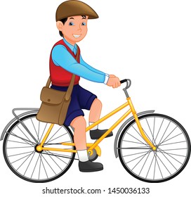cute school boy with bicycle