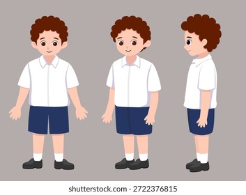 Cute School Boy Character Set en diferentes vistas	