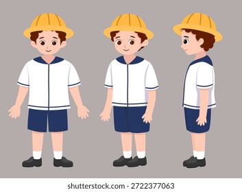 Cute School Boy Character Set en diferentes vistas