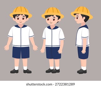 Cute School Boy Character Set en diferentes vistas