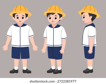 Cute School Boy Character Set in Different Views