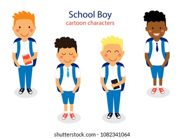 Cute School Boy Characters isolated on white background