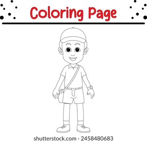 cute school boy coloring book page for kids and adults