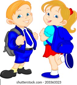 cute school boy and girl