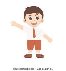 Cute School Boy Waving Hand