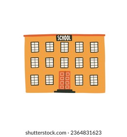 Cute school building in flat style. hand drawn vector illustration
