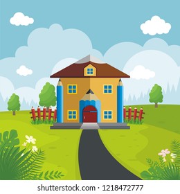 Cute School Building Lovely Landscape Stock Vector (Royalty Free ...