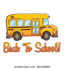 cute school bus with color and back to school text using hand drawn or doodle style