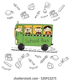 cute school bus doodle cartoon
