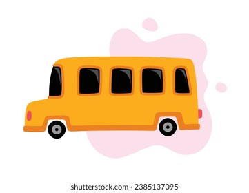 Un autobús escolar lindo aislado en un estilo de dibujos animados de color plano de fondo blanco.