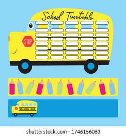 Cute School Bus Timetable and bookmarks set. For Children.