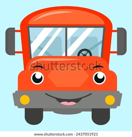 Cute school bus vector illustration in flat cartoon style. Front view.