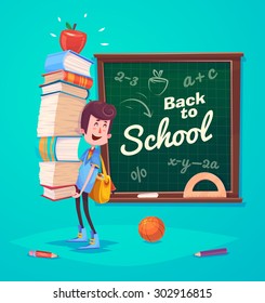 Cute School Children. School activities. Back to School isolated objects on blue background. Great illustration for a school books and more. VECTOR.