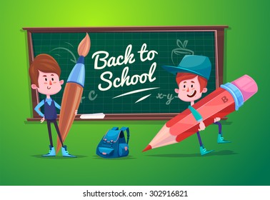 Cute School Children. School activities. Back to School isolated objects on white background. Great illustration for a school books and more. VECTOR.