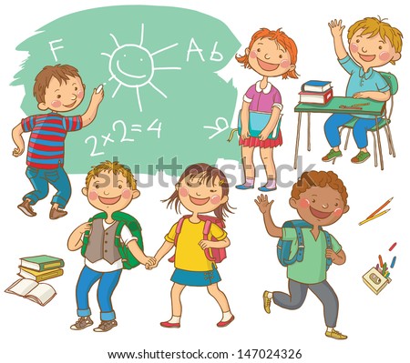 cute school children school activities back stock vector royalty