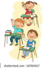 Cute School children at classes lesson. School activities. Back to School isolated objects on white background. Great illustration for a school books and more.