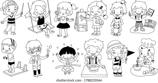 Cute School Children. Illustration of happy kids. Back to School isolated cartoon character