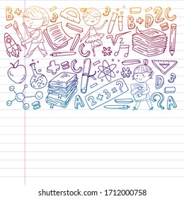 Cute school children. Imagination and creativity. Play and learn, singing, dancing, reading, drawing.