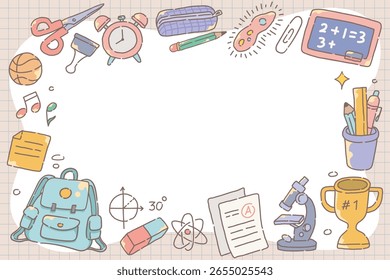 Fondo lindo del marco del garabato de la escuela – frontera pastel del Clipart de papelería