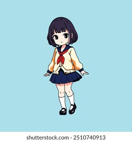 um bonito vestido de escola Anime menina 