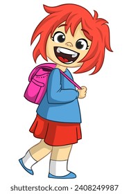 Una linda colegiala con mochila. Caricatura vectorial  
ilustración de un adolescente con ropa de calle informal. Borrador