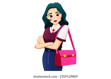 Cute School Girl Character Illustration