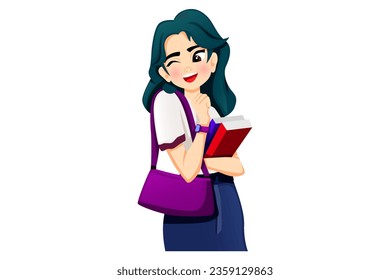 Cute School Girl Character Illustration