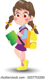 
Cute school girl in standing position kids Cartoon