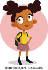 Cute School Girl Vector Cartoon Illustration. Funny adorable female student going to school illustration 
