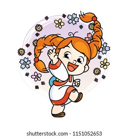 Cute school kid ready to education. Design element for print, t-shirt, poster, card, banner. Vector illustration