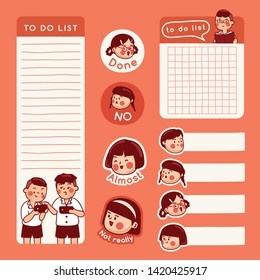 Cute school kids illustration elements for notebook, diary, stickers and planner : Vector Illustration