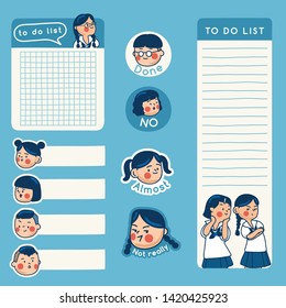 Cute school kids illustration elements for notebook, diary, stickers and planner : Vector Illustration