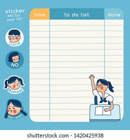 Cute school kids illustration elements for notebook, diary, stickers and planner : Vector Illustration